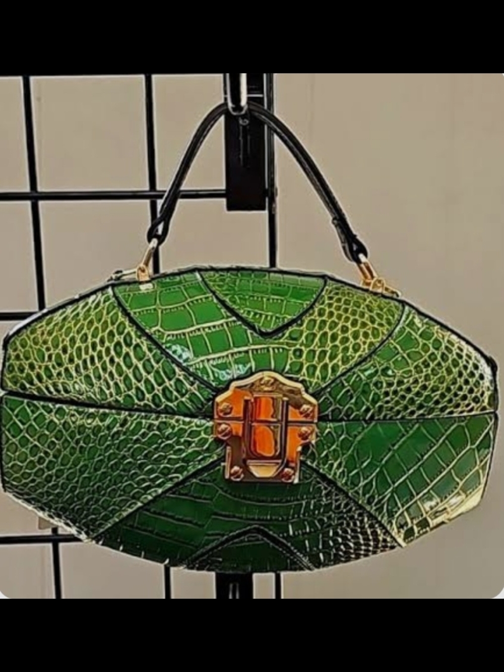 Angel Kiss Emerald Green Croc-Embossed Top Handle Mini Bag with Gold Clasp